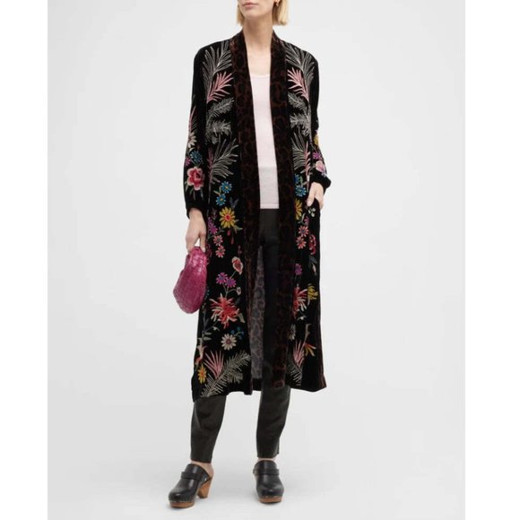 Johnny Was Tiarei Velvet Bishop Sleeve Kimono Coat Floral Embroidery Black New - Picture 6 of 15